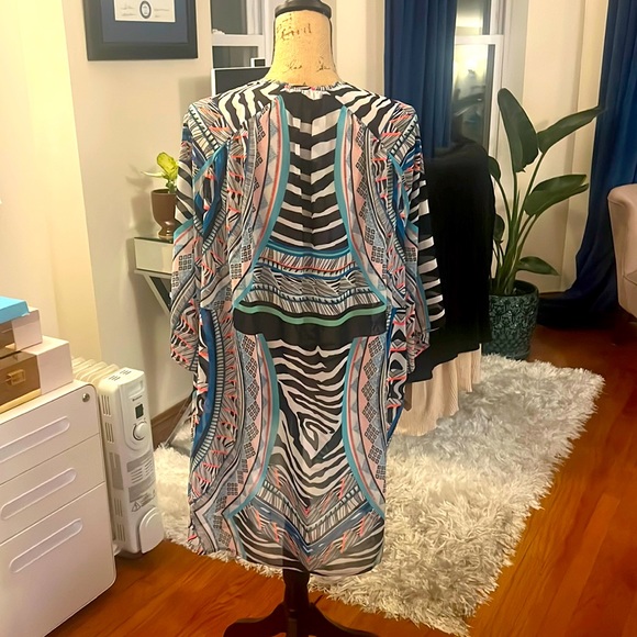 Express Zebra Print Kimono Top - Black, White, Blue - Picture 2 of 2